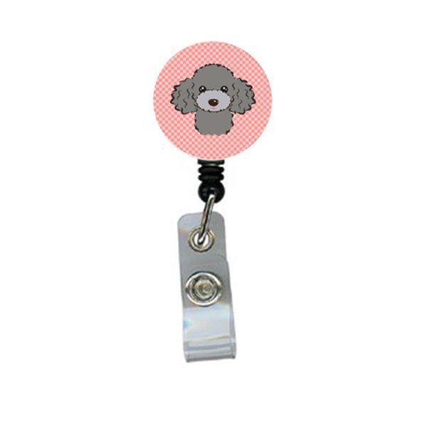 Teachers Aid Checkerboard Pink Silver Gray Poodle Retractable Badge Reel TE249551